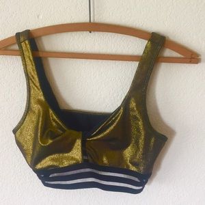 MONO B : Gold Sports Bra W/ Crisscrossed Accent M
